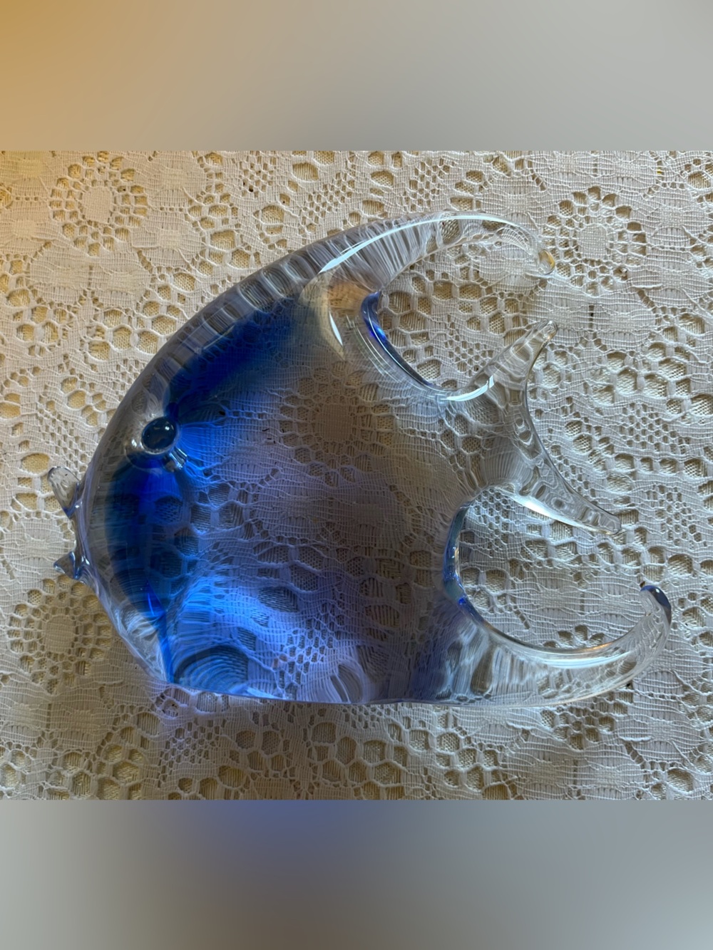 Maker Signed Handblown Blue Glass Fish Sculpture.